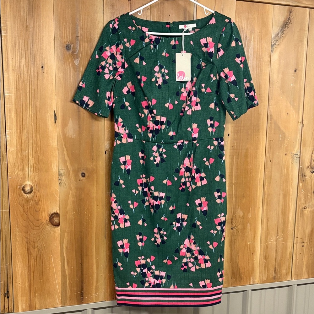 Boden Green Dress with Pink Geometric Patterned